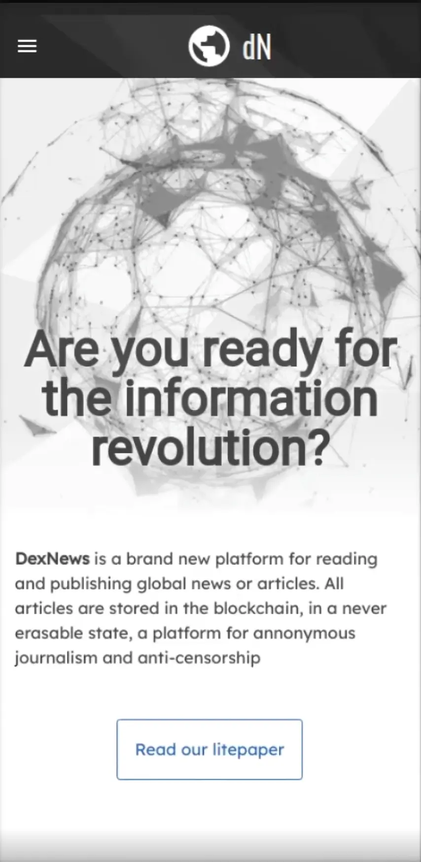 Sample screenshot for DexNews project.